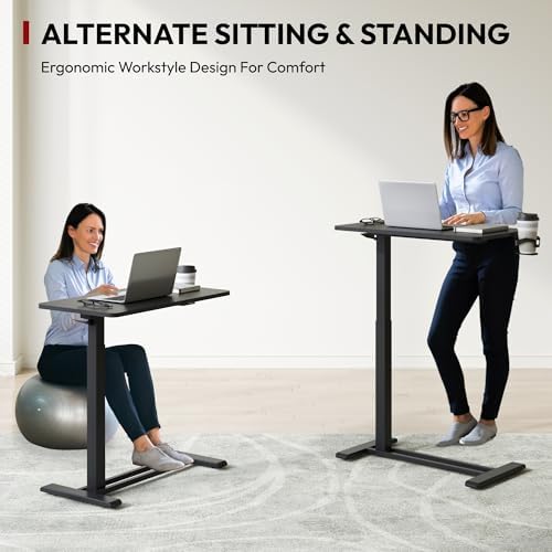 SANODESK 28''Mobile Standing Desk with Hidden Wheels,Pneumatic Laptop Desk
