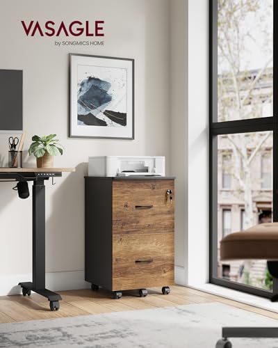 VASAGLE 2-Drawer File Cabinet, Small Rolling, Locking, Printer Stand
