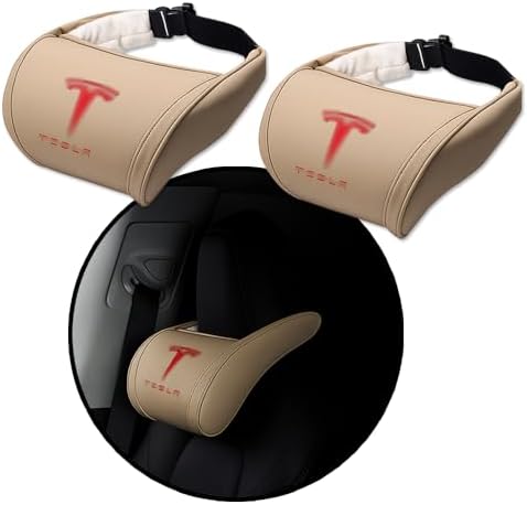 Car Headrest Neck Pillow Support Ergonomic, with Valve Stem Covers Accessory for Driving Seat Fatigue Relief Compatible with Model S X 3 Y & Cybertruck - 2 Pieces