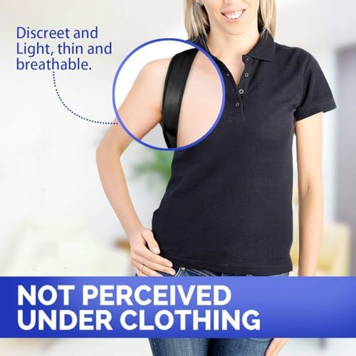 Posture Corrector Support Brace, Black Adjustable Back Straightener, Discreet Breathable Design for Spine Alignment, Upper Body Support Belt (XL)