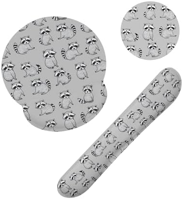 Cute Raccoon Ergonomic Wrist Support Keyboard Mouse Wrist Rest Set, Computer Office Comfortable Wrist Rest for Mouse Easy Typing