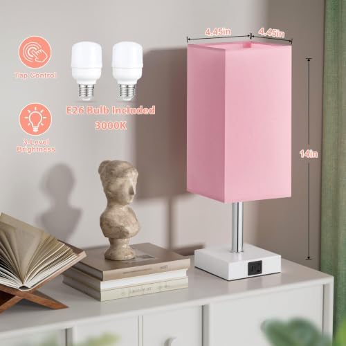 Touch Table Lamps Set of 2 for Bedroom - Dimmable, USB C+A, White Base