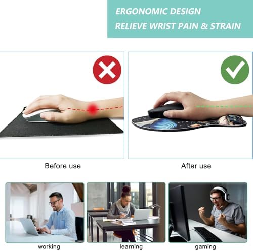 Mouse Pad with Wrist Support, Ergonomic Mouse Pads with Memory Foam Wrist Rest, Easy Typing Pain Relief, Comfortable Home Office Computer Wrist Support Pads for Working Studying Gaming, Mushroom