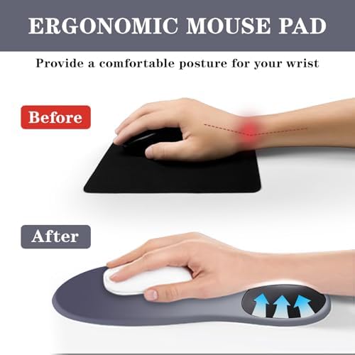 Mouse Pad with Wrist Rest,Ergonomic Mouse Pad with Comfortable Gel Wrist Rest Support and Non-Slip PU Base for Easy Typing Pain Relief, Durable and Washable (Black Blue)