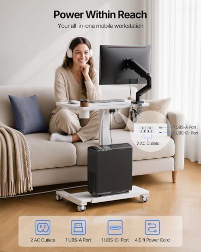HUANUO 24" Small Mobile Standing Desk with Drawer and Charging Station