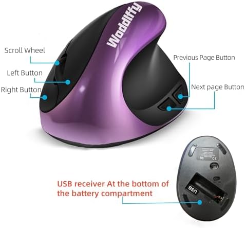 Ergonomic Mouse,Vertical Ergonomic Wireless Computer Mouse Purple