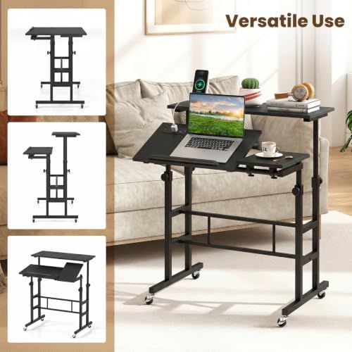 GIANTEX Mobile Standing Desk, Adjustable Rolling Computer Desk, Black