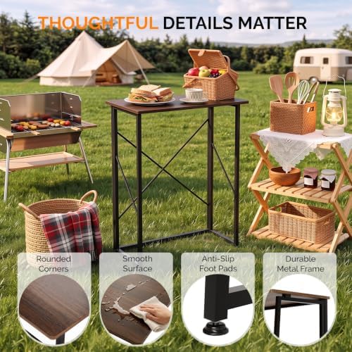 VINGLI 31.5" Folding Desk for Small Spaces, Standing Laptop Desk, Brown