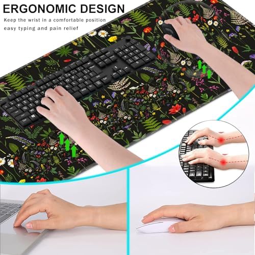 Mouse Pad,Large Pink Desk Mat, 4in1 XXL Mousepad + Keyboard Wrist Rest+Mouse Wrist Rest+Coaster Set with Ergonomic Desk Pad for Home Office Table Computer-Cute Flowers