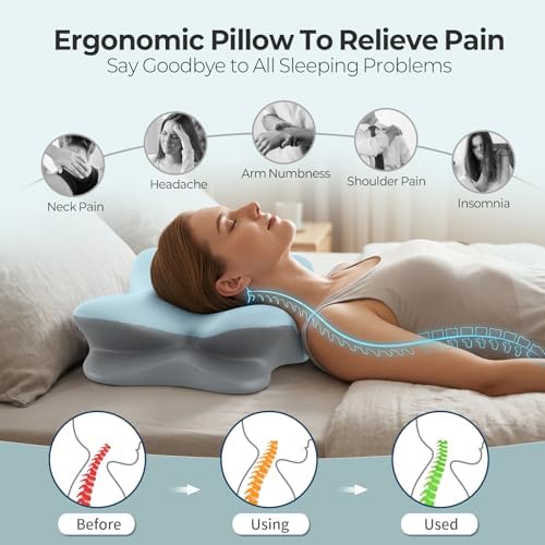 Cervical Neck Pillow for Pain Relief - Ergonomic Side Sleeper Pillow(Blue)