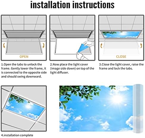 Fluorescent Light Cover Decorative Ceiling Light Filters,Tree Leaves Sky Clouds Pattern,for Classroom Office Hospitals Home Ceiling Decorative,2ft x 4ft,Green