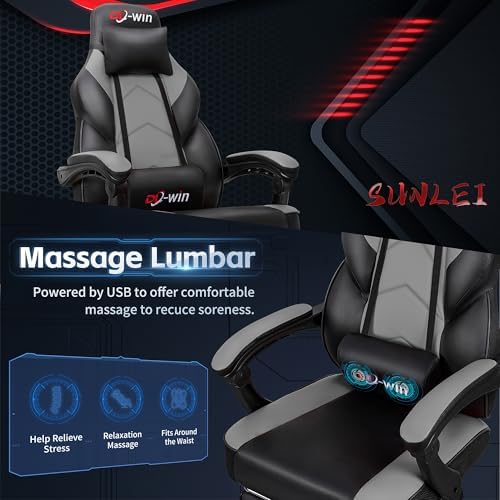 Gaming Chair, Computer Chair with Footrest and Lumbar Support,Video Game Chair Height Adjustable,Racing Style Computer Chair with 360°-Swivel Seat and Headrest (Grey)