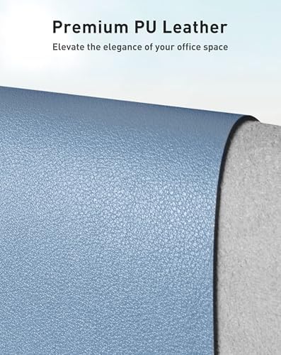 Aothia Faux Leather Desk Mat - Large Mouse Pad, Non-Slip PU Leather Blotter, Waterproof Writing Surface for Office and Home (Denim Blue, 42" x 17")