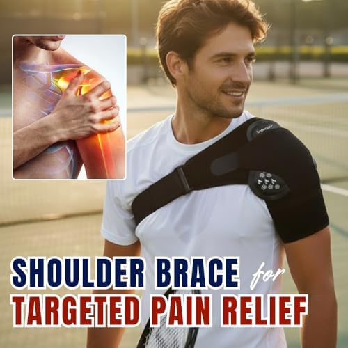 Shoulder Brace with Ice Pack Hot Cold Therapy, Shoulder Compression Sleeve, Shoulders Immobilizer Support for Rotator Cuff Relief Brace for Men Women (Hot & Cold Gel Pack Included)
