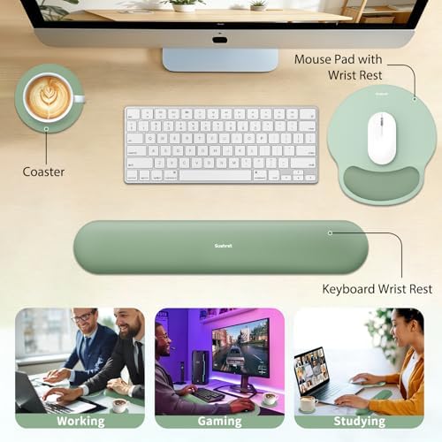 Sushret Mouse Pad and Keyboard Wrist Rest, 3-in-1 Gel Memory Foam Ergonomic Mouse Pad with Wrist Rest Set,Gaming Mousepad Arm Cushion Support for Computer Office Desk Accessories Cute Setup,Sage Green