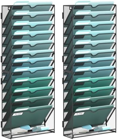 SUPEASY 13-Tier Wall File Organizer, Wall Mounted Mail Sorter, 2 Pack