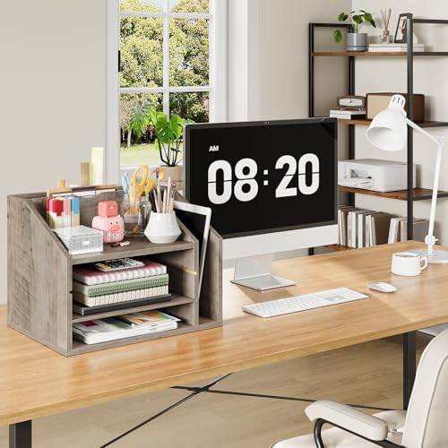 CHOEZON Wooden Desk Organizer with Adjustable Partitions