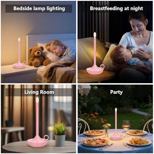 Cordless Table Lamp, Rechargeable LED Table Light, Portable Touch Dimmable (Pink)