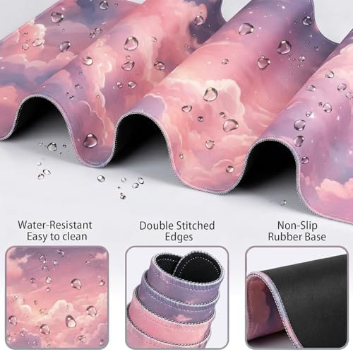 Pink Cloud Large Mouse Pad for Desk Cloud Keyboard Wrist Rest 4PCS Extended Cloud Desk Mat Pad Set Memory Foam Non-Slip Ergonomic Cute Gaming Mouse Pad Wrist Support for Computer Laptop Home Office