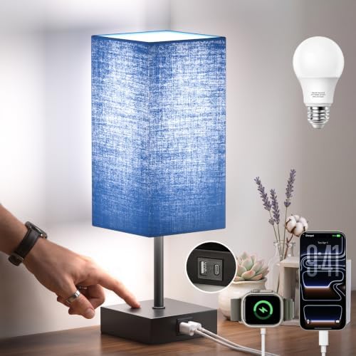 Nightstand Lamps for Bedroom Touch Bedside Table Lamp with USB C+A