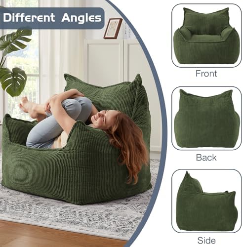 EBENCHICO Giant Bean Bag Chair for Adults, Corduroy Large Bean Bag Chairs for Teens with Armrests, Comfy Adult BeanBag Chair Sofa Couch with Filler Included for Bedroom Living Room