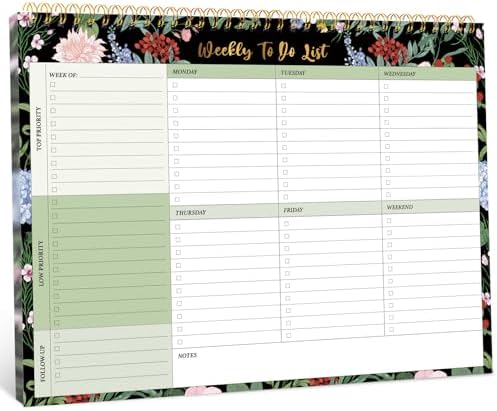 Taja Weekly To Do List Notepad, Undated Weekly Planner Pad, 8.5" x 11"