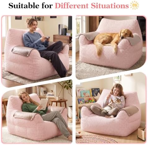 Homkdom Bean Bag Chairs for Adults, Bean Bag Sofa with Armrests, Pink