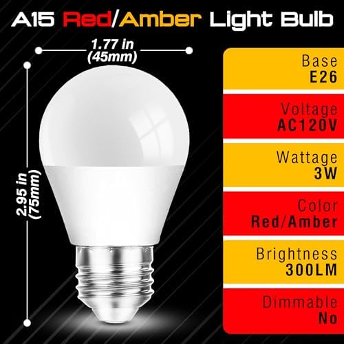 Amber Light Bulb 1800k and 625nm Red Light Bulbs, 1pcs amber+1pcs Red, 3W