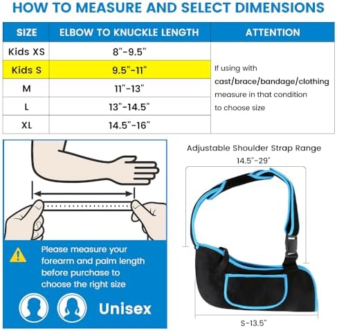 Kids Arm Sling Shoulder Immobilizer, Rotator Cuff Support Brace