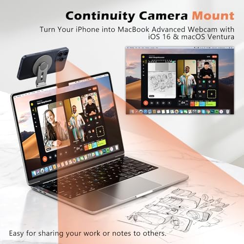 Magnetic Phone Holder for Laptop, 360° Adjustable MacBook Monitor Side Mount for iPhone 17 Pro Max/16/15/14/13/12 MagSafe for Tesla, Portable Foldable Cell Phone Holder Accessory, Gray