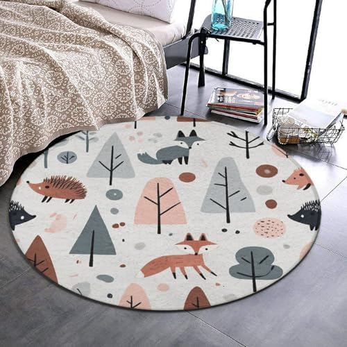 Circular Rugs Large Modern Round Area Rug Fashion Decor Mat for Home Office Cute Fox