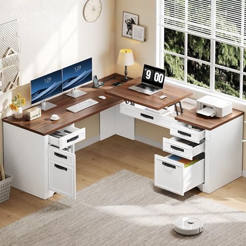 YITAHOME 60-Inch L Shaped Executive Desk with Lift Top, Power Outlets