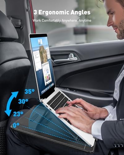 AboveTEK Adjustable Laptop Lap Desk, 3 Ergonomic Angles, PU Leather Non-Slip Surface, Heat Shield, Retractable Mouse Pad, Portable Laptop Lap pad Workstation for Bed, Sofa, Travel