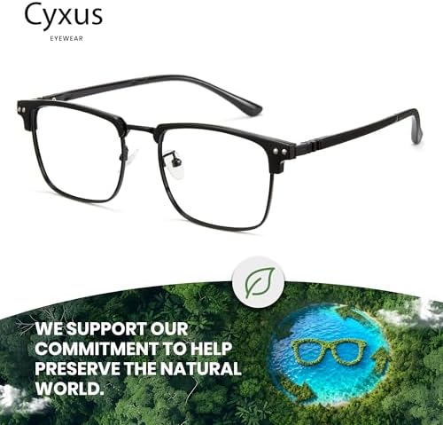 Cyxus Blue Light Glasses for Men, Square Browline Computer Eyewear