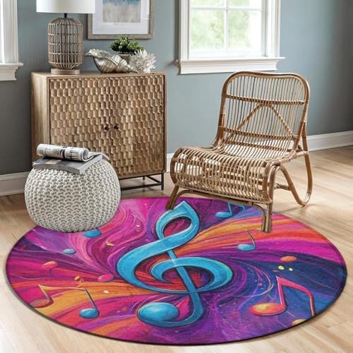 Home Decor Non Slip Kitchen Office Circle Rug, Machine Washable Modern Round Area Rug, Room Sofa Yoga Soft Round Carpet Abstract Music Notes Art, 24inch