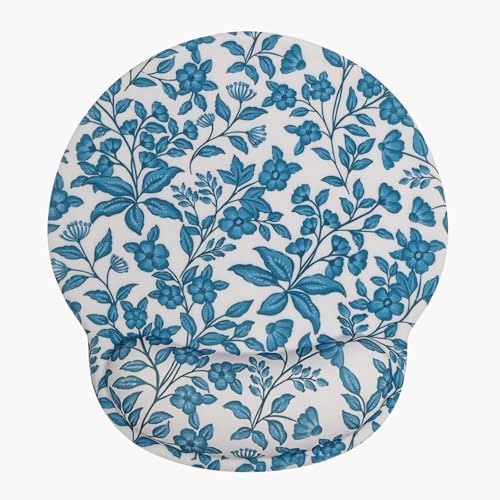 Seorsok Floral and Leaves Mouse Pad with Gel Wrist Support Mouse Pad,Ergonomic Aesthetic,Comfortable Mousepad for Office Game Work Computer,Pain Relief Mousepad with Non-Slip Silicone Base,Blue