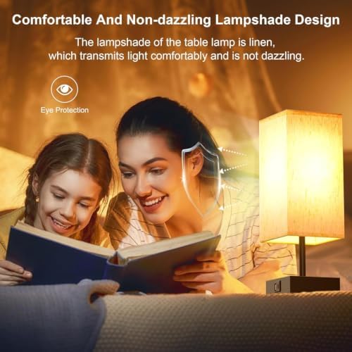 Bedside Table Lamps for Bedroom Touch Nightstand Lamp with USB C+A