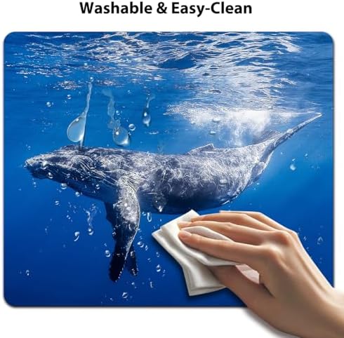 9.5x7.9 Inch Office/Gaming Mouse Pad, Deep Blue Sea Whale Majestic Underwater Marine Organism, Cute Anti-Slip Mat for Desk Decor