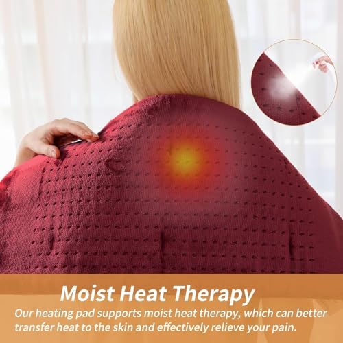 SAROO Massaging Weighted Heating Pad for Back Pain Relief,20"*24",Wine Red