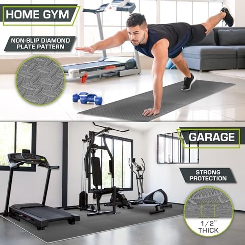 ProsourceFit Exercise Puzzle Mat 1/2-inch, EVA Interlocking Foam Floor Tiles for Home Gym, Workout Equipment, Kids Play Areas, Gray, 96 SQ FT - 24 Tiles