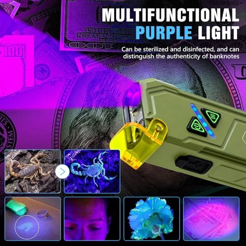EDC Rechargeable Flat Flashlight 1000 Lumens White LED/UV/RGB Ambient Signaling Flashlights, Magnetic Clip on Pocket Light for Outdoors, Emergency, Working (1, Green, Compact)