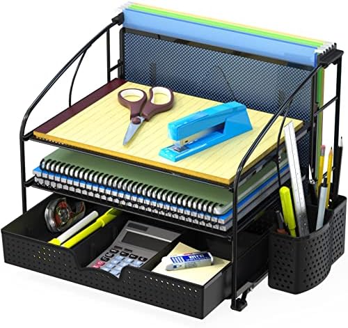 Simple Houseware 3-Tier Desk Organizer with Sliding Drawer, Black