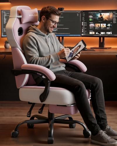GTPLAYER Big & Tall Gaming Chair, Wide Seat with Footrest, Pink