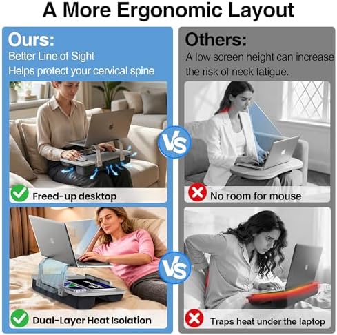 V-Hold Laptop Lap Desk with Foldable Stand, Lightweight Laptop Stand for Bed, Fits up to 15.6" Laptops & MacBook, Lightweight Lap Tray Table with Pillow Cushion for Bed & Couch