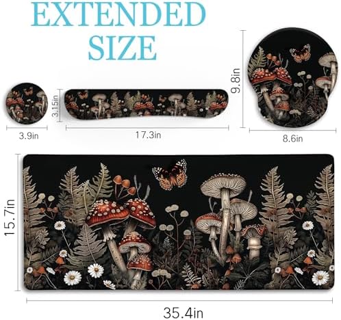 LIMKRIAN Mushroom Mouse Pad Set Large Desk Matt for Desktop Fall Decor