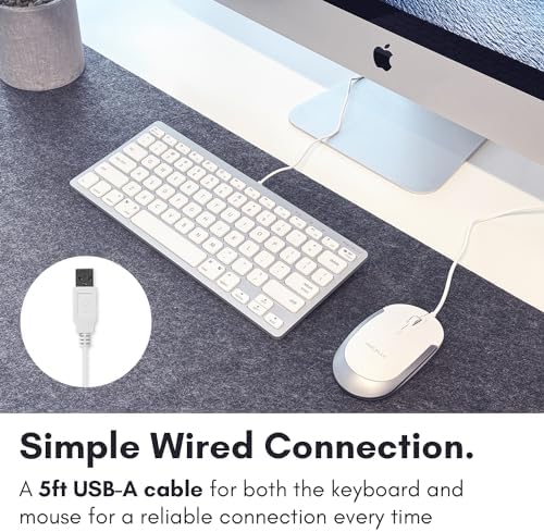 Macally USB Wired Keyboard and Mouse Combo for Mac and PC - Save Space with a Compact Small Apple Keyboard and Mouse for MacBook Pro/Air, iMac Mini/Pro