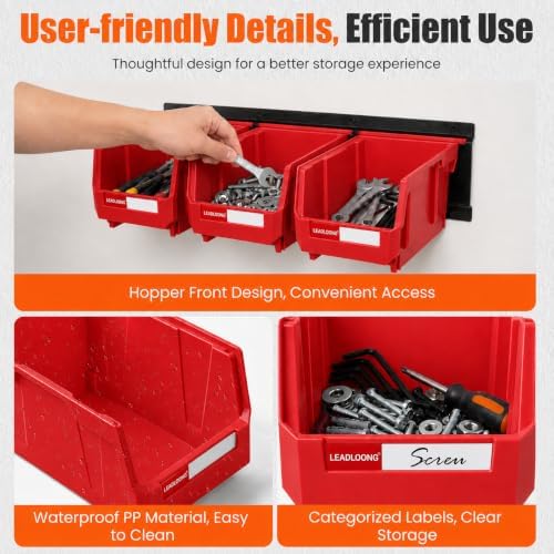 12pc Wall-Mounted Storage Organizer Set with Metal Rails Red