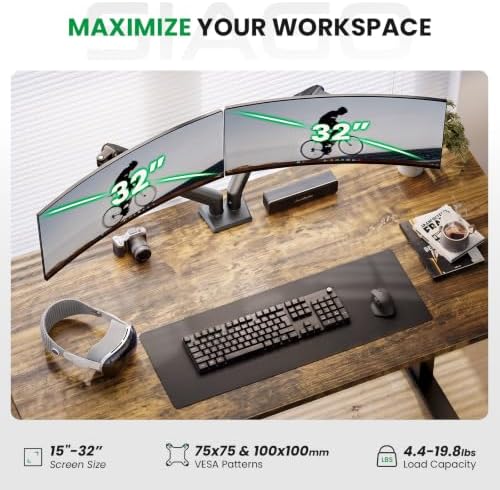 SIAGO 48 x 24 Inch Electric Standing Desk with Dual Monitor Stand