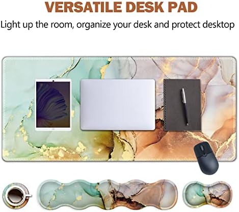 Upgraded Extended Gaming Mouse Pad, Keyboard Wrist Rest Pad, Wrist Support Mousepad Set, Artso Large Rubber Base Stitched Edges Desk Pad (35 x15.5 in) for Office, Home,Abstract Art Marble