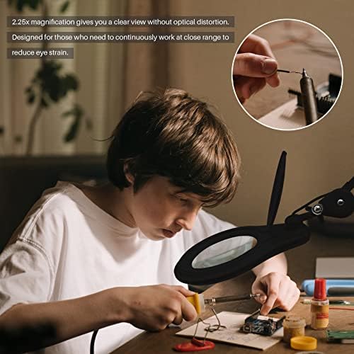 LED Magnifying Lamp with Clamp, 14W 1200LM, 2.25X, Black